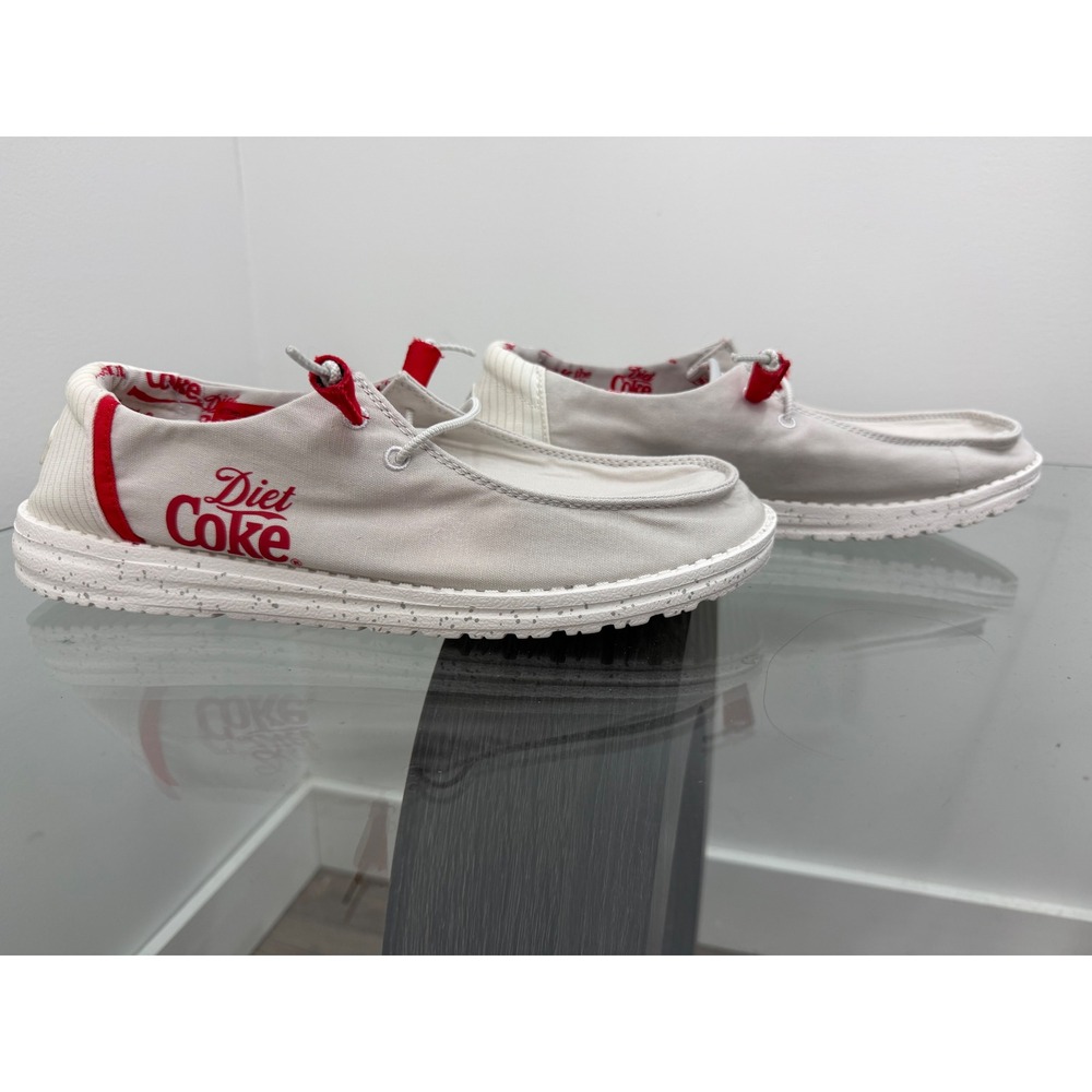 Hey Dude Wendy Diet Coke Grey Red Canvas Slip On Loafers Womens 12 43065-1PS
